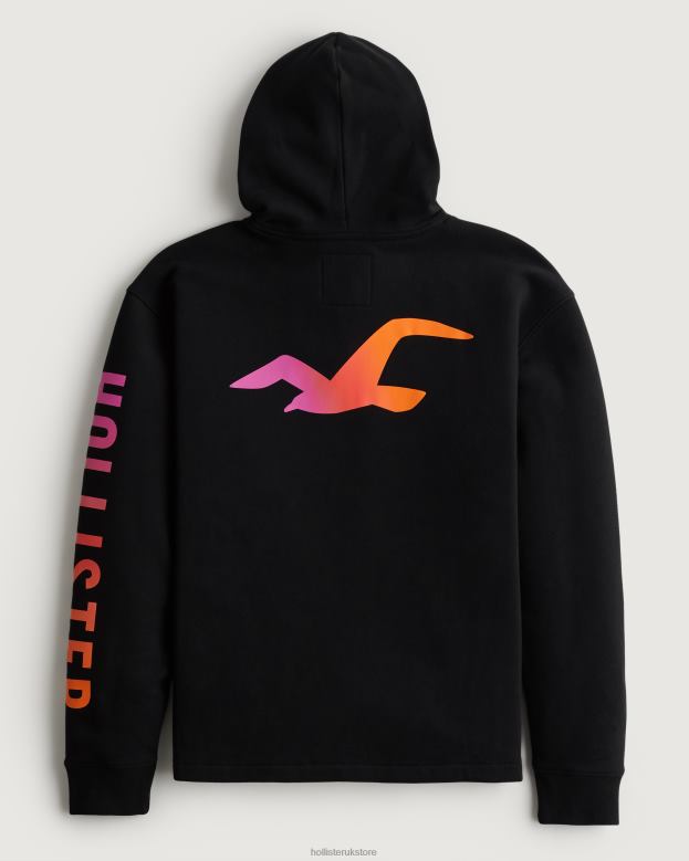 Tops Hollister Men Logo Graphic Hoodie 48820829 Black With Sleeve Graphic