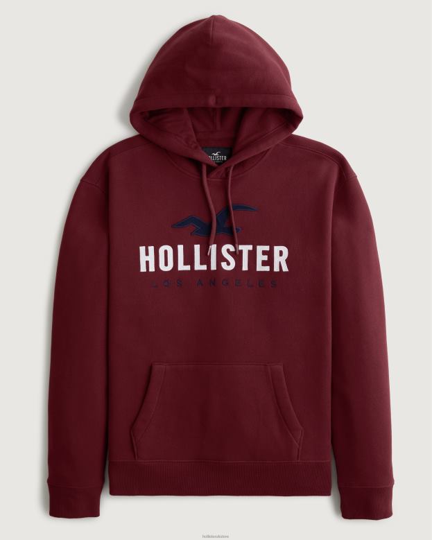 Tops Hollister Men Logo Graphic Hoodie 48820988 Burgundy