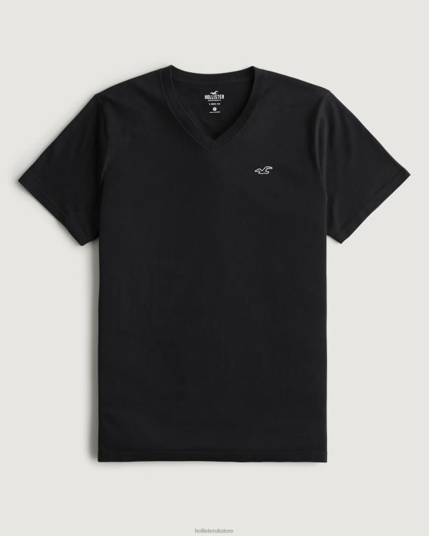 Tops Hollister Men Logo Icon Cotton V-Neck T-Shirt 488201061 Black