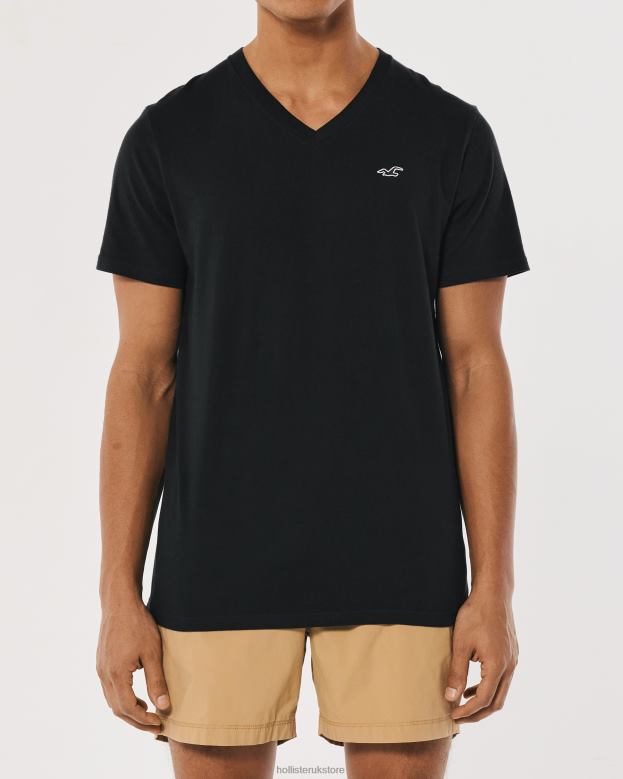 Tops Hollister Men Logo Icon Cotton V-Neck T-Shirt 488201061 Black
