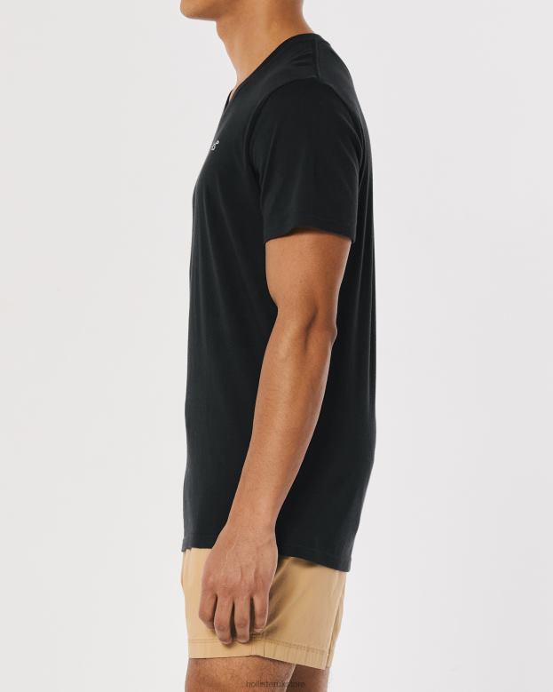 Tops Hollister Men Logo Icon Cotton V-Neck T-Shirt 488201061 Black
