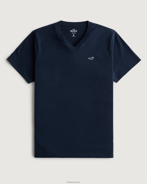 Tops Hollister Men Logo Icon Cotton V-Neck T-Shirt 48820931 Navy