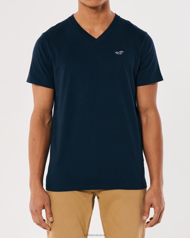 Tops Hollister Men Logo Icon Cotton V-Neck T-Shirt 48820931 Navy
