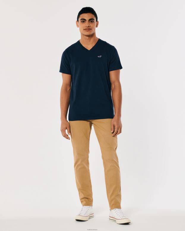 Tops Hollister Men Logo Icon Cotton V-Neck T-Shirt 48820931 Navy