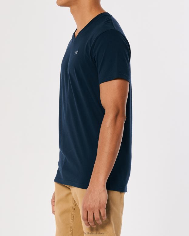 Tops Hollister Men Logo Icon Cotton V-Neck T-Shirt 48820931 Navy