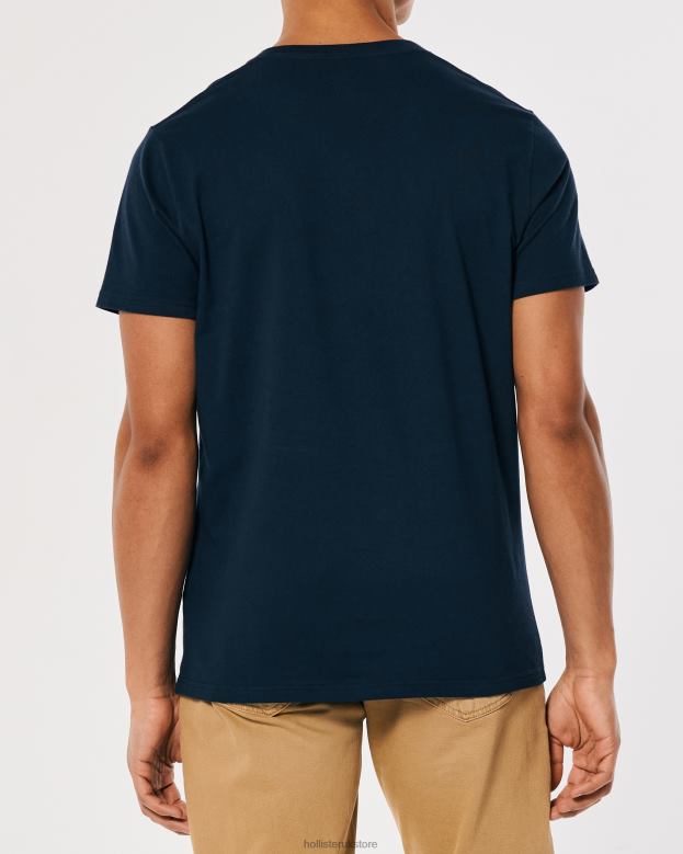 Tops Hollister Men Logo Icon Cotton V-Neck T-Shirt 48820931 Navy