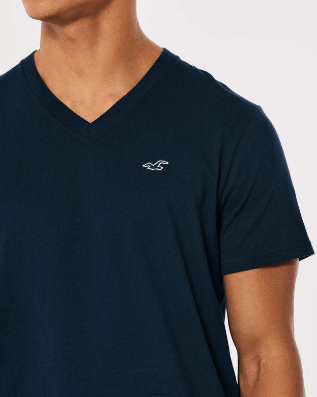 Tops Hollister Men Logo Icon Cotton V-Neck T-Shirt 48820931 Navy