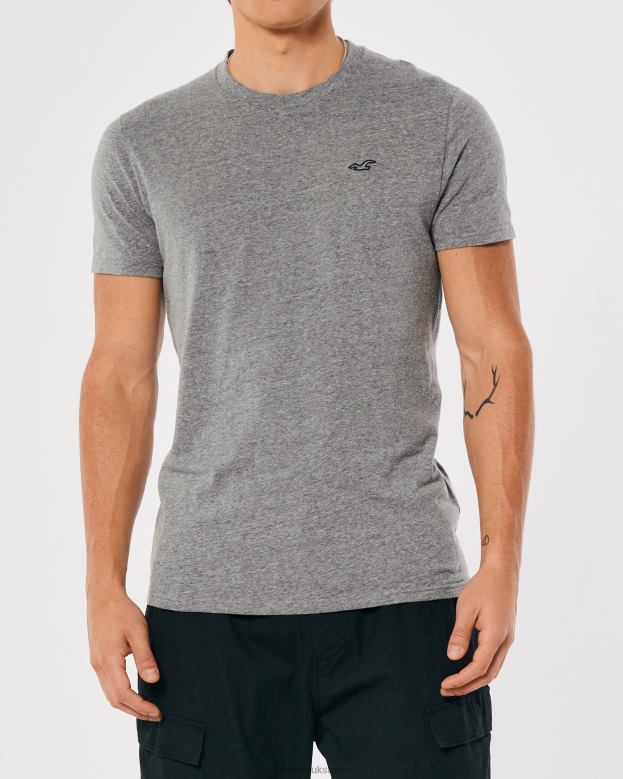 Tops Hollister Men Logo Icon Crew T-Shirt 48820798 Heather Grey