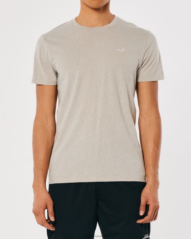 Tops Hollister Men Logo Icon Crew T-Shirt 48820805 Heather Tan