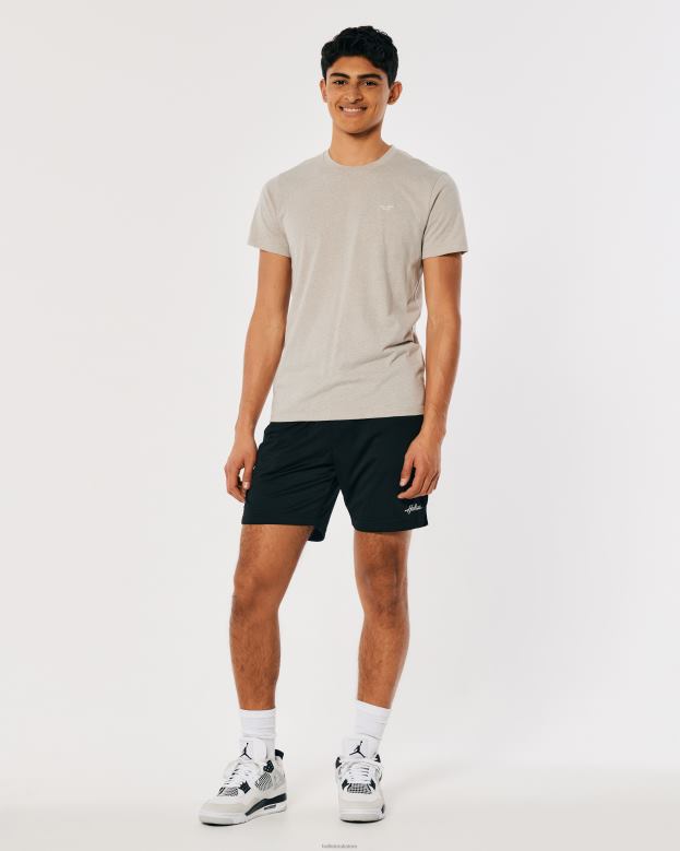 Tops Hollister Men Logo Icon Crew T-Shirt 48820805 Heather Tan
