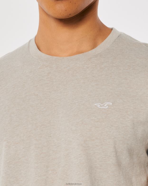 Tops Hollister Men Logo Icon Crew T-Shirt 48820805 Heather Tan