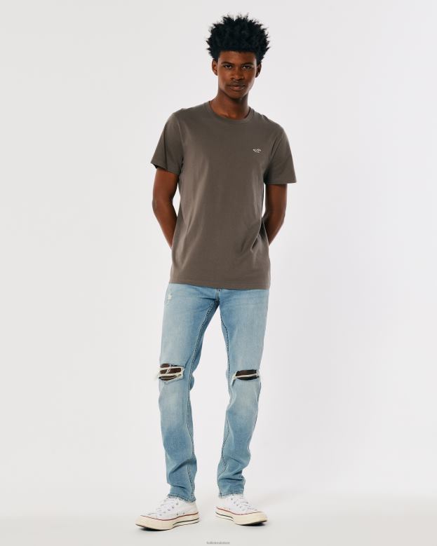 Tops Hollister Men Logo Icon Crew T-Shirt 48820810 Brown