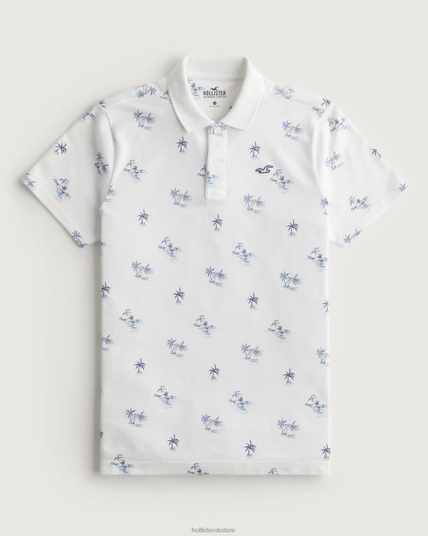 Tops Hollister Men Logo Icon Pattern Polo 488201003 White Pattern