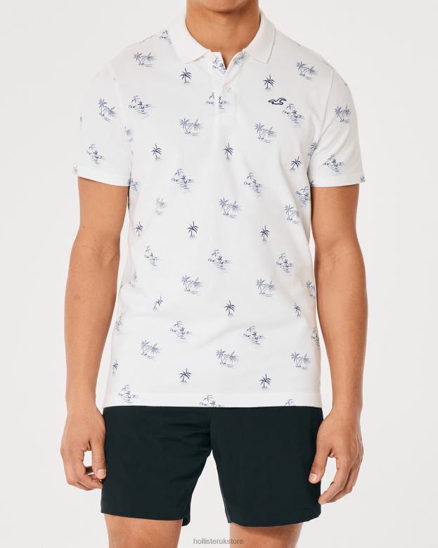 Tops Hollister Men Logo Icon Pattern Polo 488201003 White Pattern