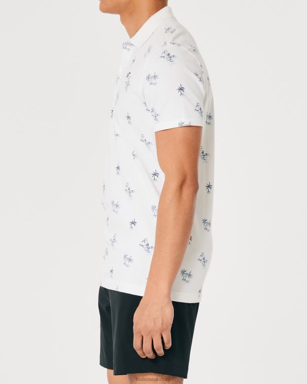 Tops Hollister Men Logo Icon Pattern Polo 488201003 White Pattern