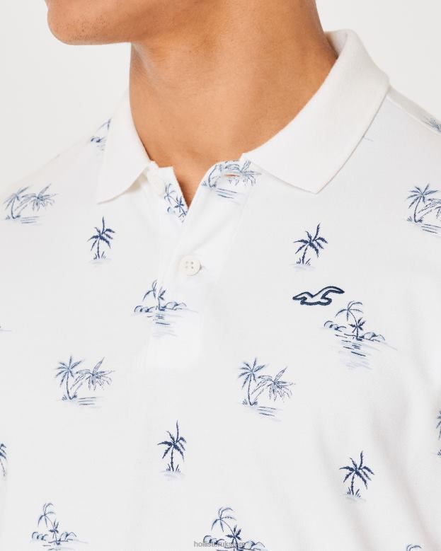 Tops Hollister Men Logo Icon Pattern Polo 488201003 White Pattern
