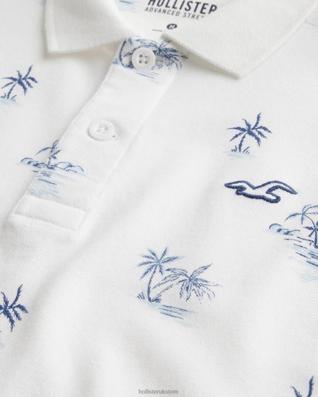 Tops Hollister Men Logo Icon Pattern Polo 488201003 White Pattern