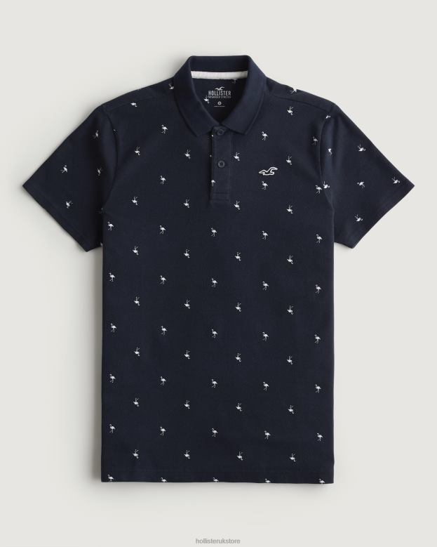 Tops Hollister Men Logo Icon Pattern Polo 488201013 Navy Pattern