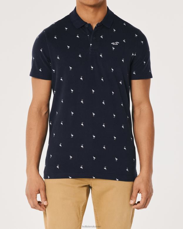 Tops Hollister Men Logo Icon Pattern Polo 488201013 Navy Pattern