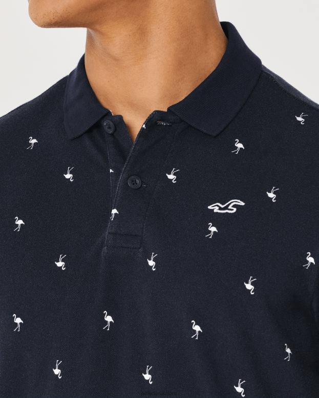 Tops Hollister Men Logo Icon Pattern Polo 488201013 Navy Pattern