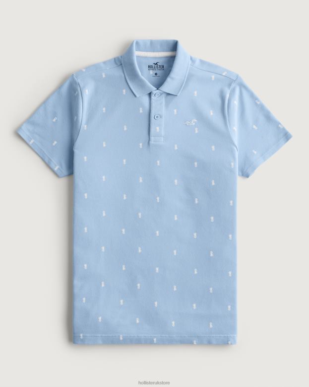 Tops Hollister Men Logo Icon Pattern Polo 48820983 Light Blue Pattern