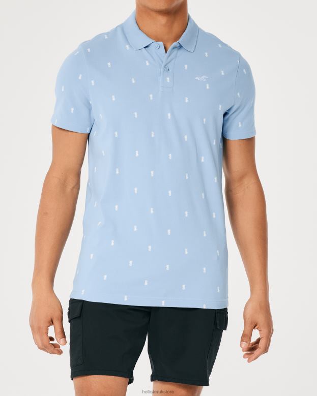 Tops Hollister Men Logo Icon Pattern Polo 48820983 Light Blue Pattern