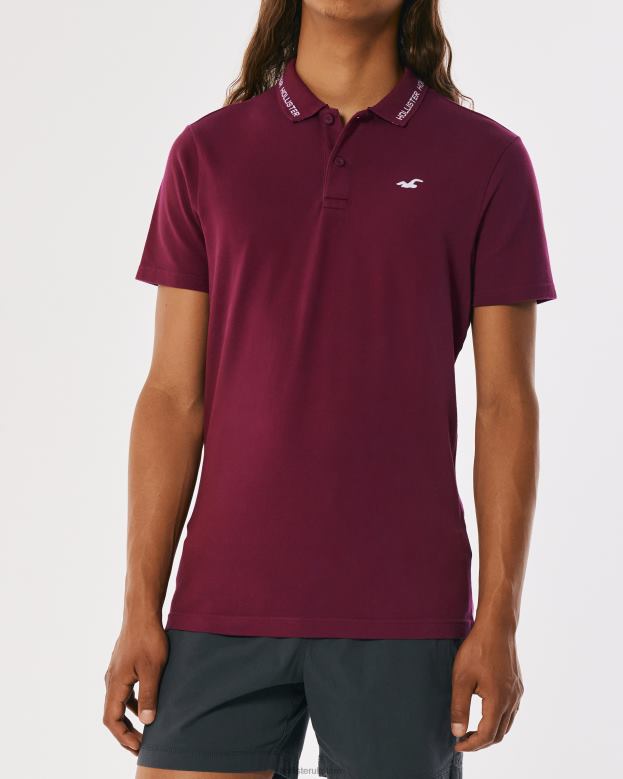 Tops Hollister Men Logo-Tipped Polo 488201079 Burgundy