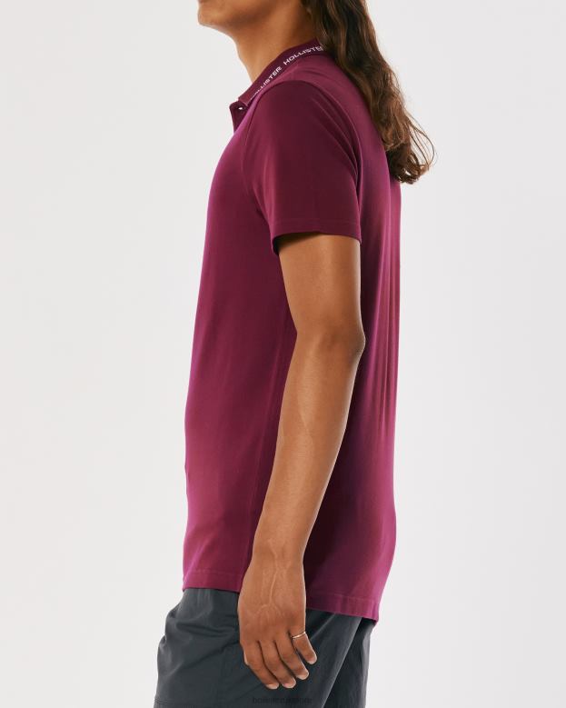 Tops Hollister Men Logo-Tipped Polo 488201079 Burgundy