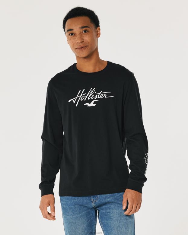 Tops Hollister Men Long-Sleeve Logo Graphic Tee 48820809 Black
