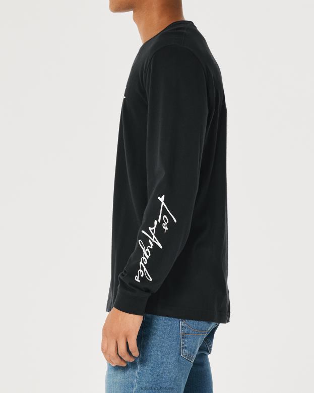 Tops Hollister Men Long-Sleeve Logo Graphic Tee 48820809 Black
