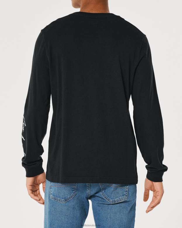 Tops Hollister Men Long-Sleeve Logo Graphic Tee 48820809 Black