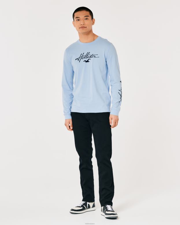Tops Hollister Men Long-Sleeve Logo Graphic Tee 48820826 Light Blue
