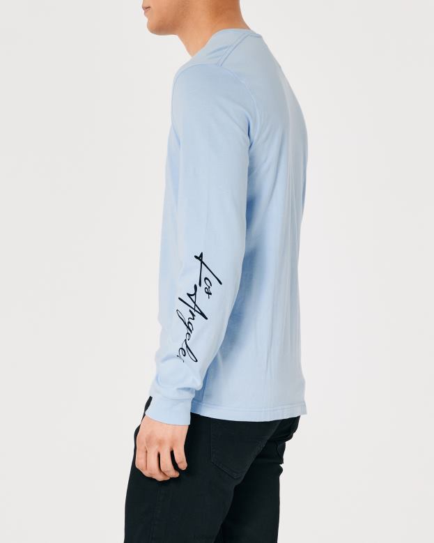 Tops Hollister Men Long-Sleeve Logo Graphic Tee 48820826 Light Blue