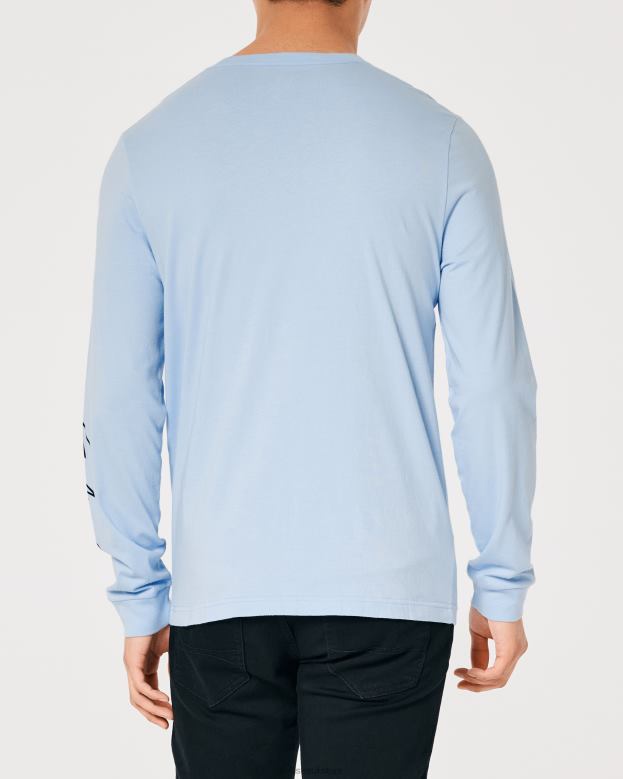 Tops Hollister Men Long-Sleeve Logo Graphic Tee 48820826 Light Blue