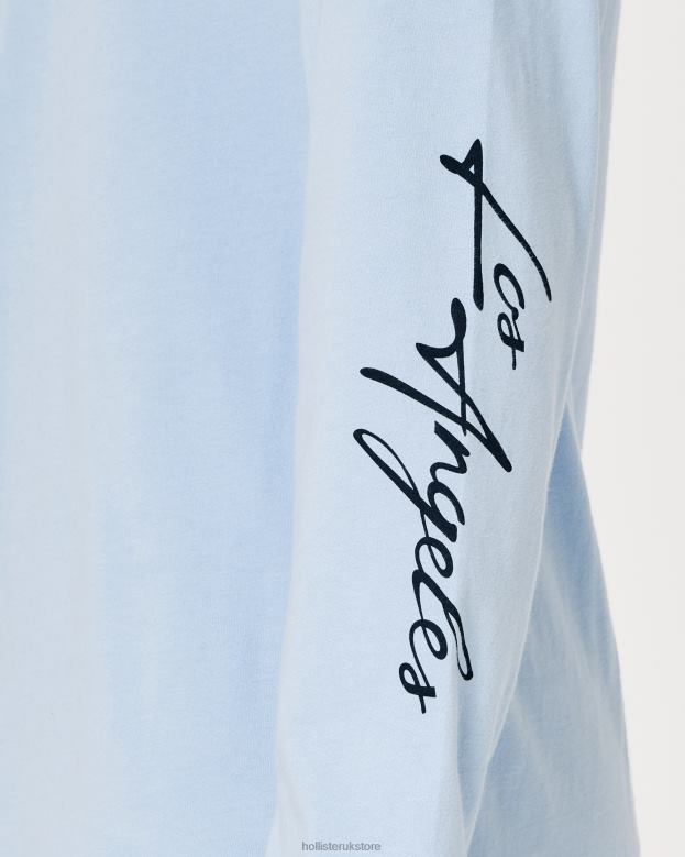 Tops Hollister Men Long-Sleeve Logo Graphic Tee 48820826 Light Blue