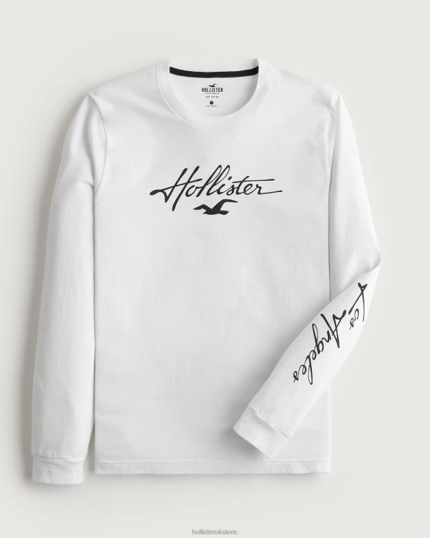Tops Hollister Men Long-Sleeve Logo Graphic Tee 48820915 White