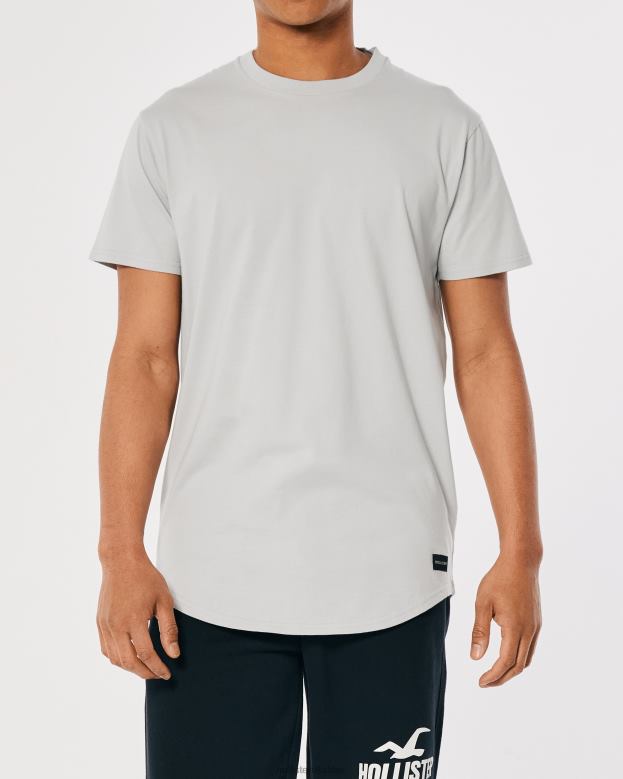 Tops Hollister Men Longline Cotton T-Shirt 488201035 Light Grey