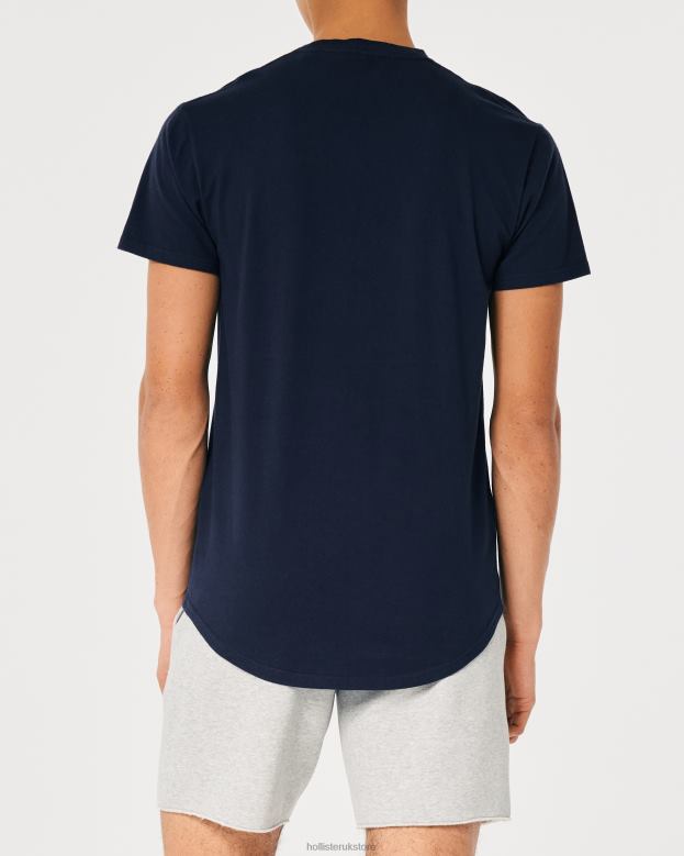Tops Hollister Men Longline Cotton T-Shirt 48820857 Navy
