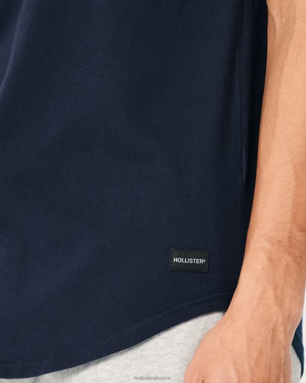 Tops Hollister Men Longline Cotton T-Shirt 48820857 Navy