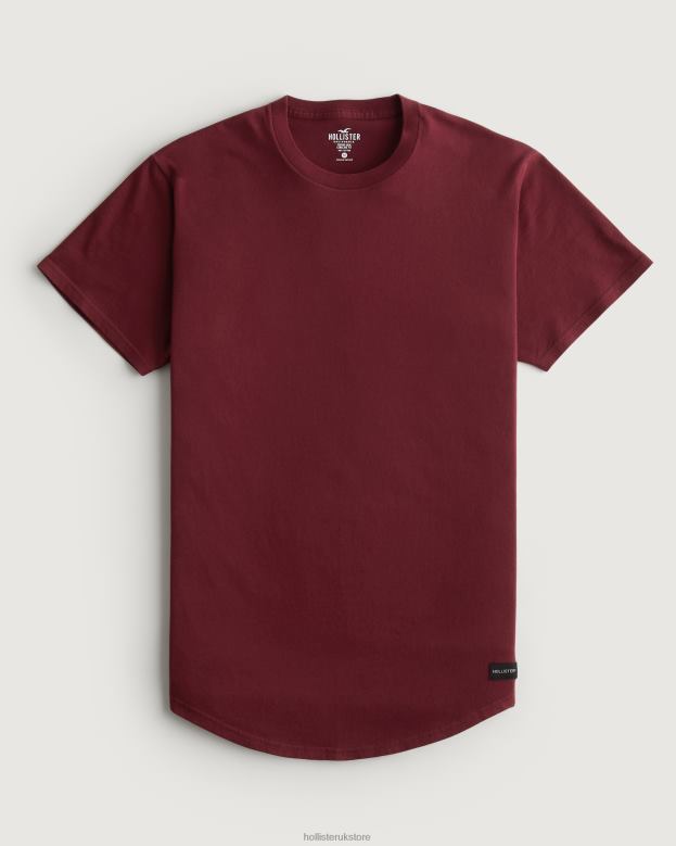 Tops Hollister Men Longline Cotton T-Shirt 48820949 Burgundy