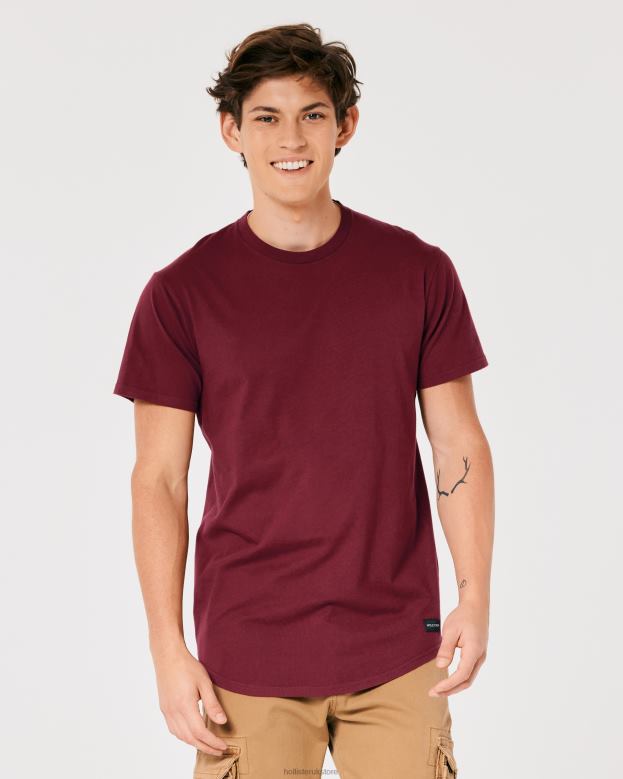 Tops Hollister Men Longline Cotton T-Shirt 48820949 Burgundy