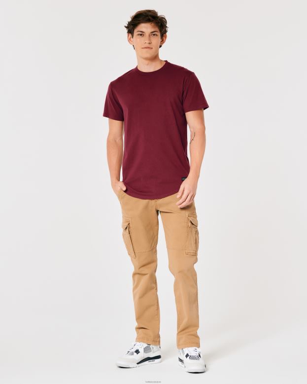 Tops Hollister Men Longline Cotton T-Shirt 48820949 Burgundy