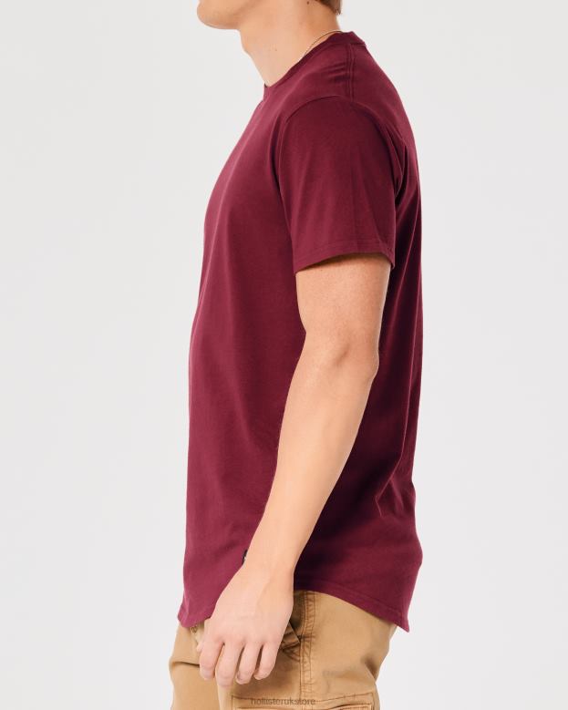 Tops Hollister Men Longline Cotton T-Shirt 48820949 Burgundy