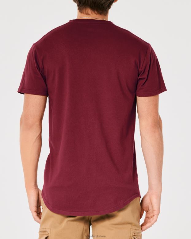 Tops Hollister Men Longline Cotton T-Shirt 48820949 Burgundy