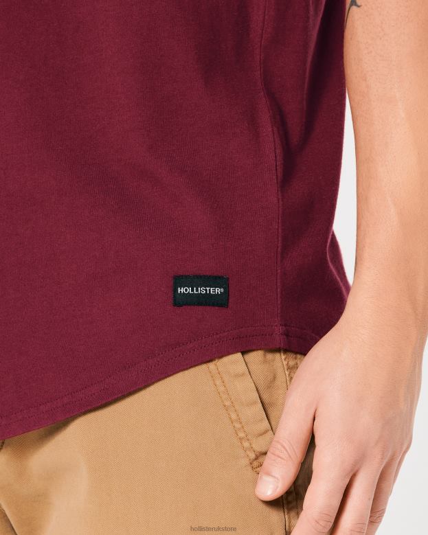 Tops Hollister Men Longline Cotton T-Shirt 48820949 Burgundy