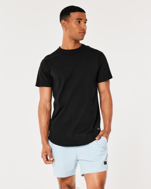 Tops Hollister Men Longline Curved Hem Crew T-Shirt 48820831 Black