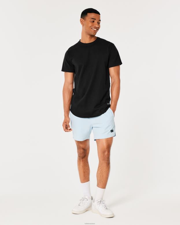 Tops Hollister Men Longline Curved Hem Crew T-Shirt 48820831 Black
