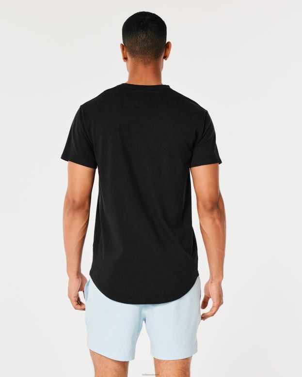 Tops Hollister Men Longline Curved Hem Crew T-Shirt 48820831 Black