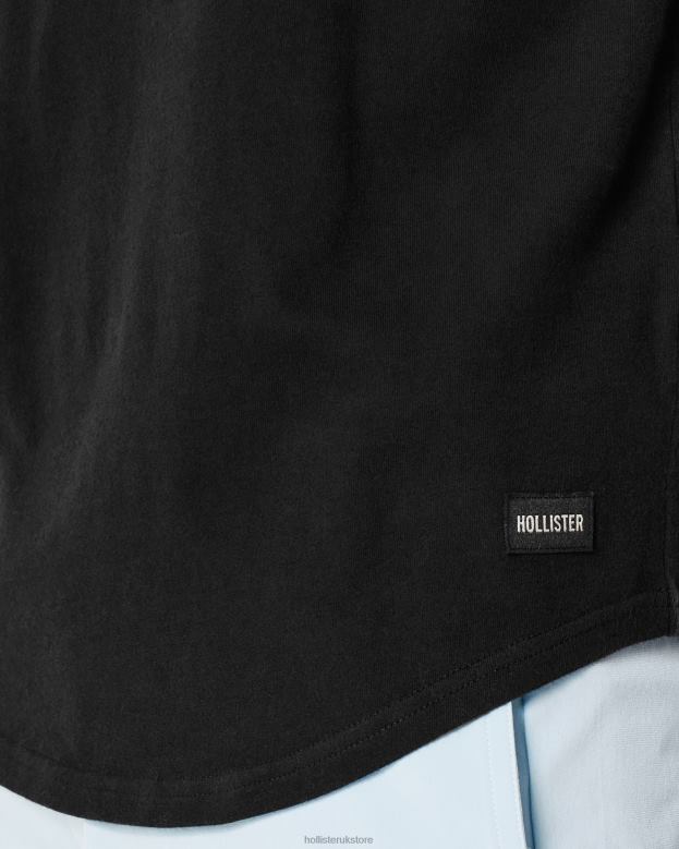 Tops Hollister Men Longline Curved Hem Crew T-Shirt 48820831 Black