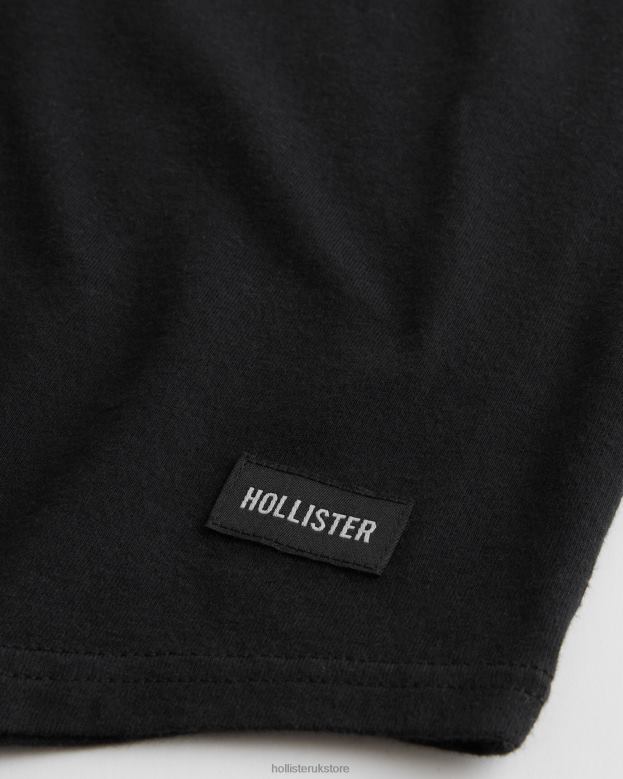 Tops Hollister Men Longline Curved Hem Crew T-Shirt 48820831 Black
